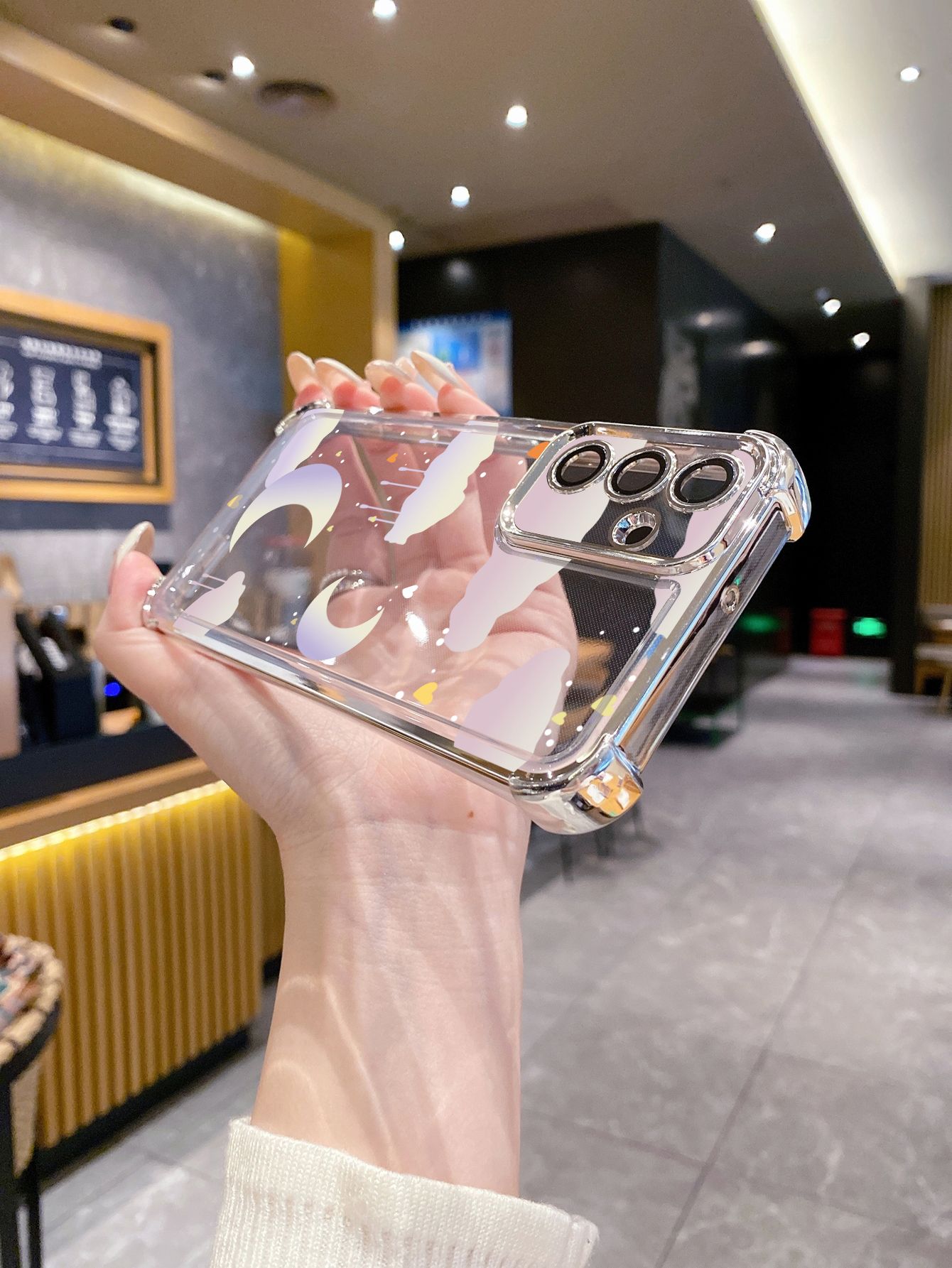 For Samsung Galaxy A15 A05 A35 A55 A14 A34 A33 A53 A73 A32 A56 A36 A06 A16 Cloud Moon Senery Plating Frame Clear Phone Case Anti-shock Cover
