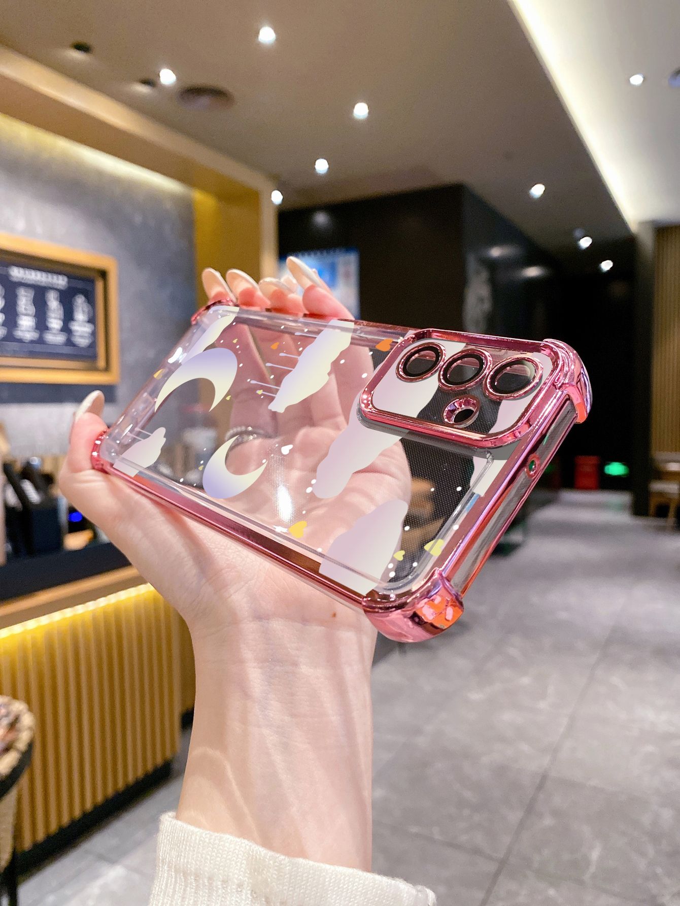 For Samsung Galaxy A15 A05 A35 A55 A14 A34 A33 A53 A73 A32 A56 A36 A06 A16 Cloud Moon Senery Plating Frame Clear Phone Case Anti-shock Cover