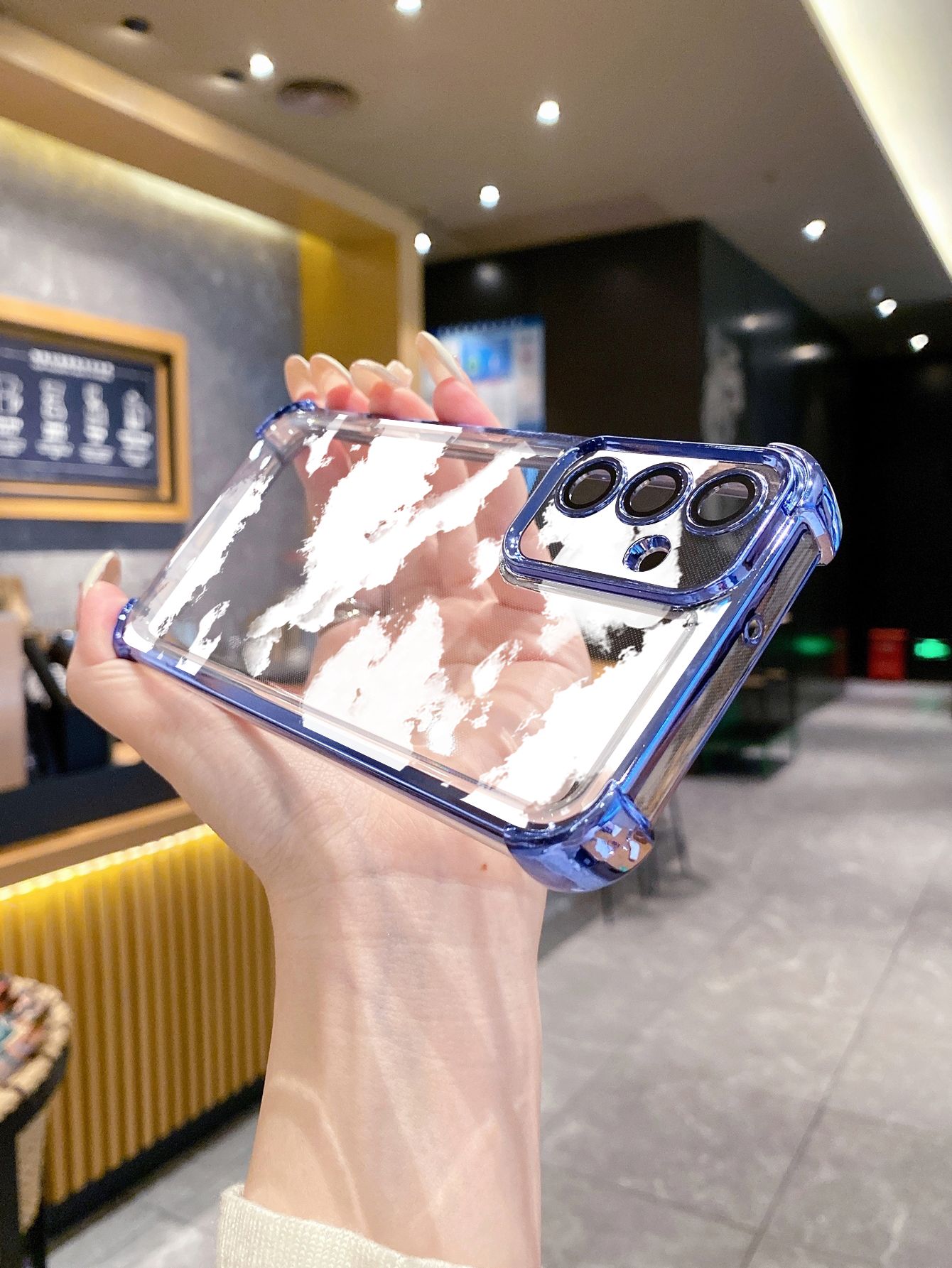 For Samsung Galaxy A15 A05 A35 A55 A14 A34 A33 A53 A73 A32 A56 A36 A06 A16 Cloud Moon Senery Plating Frame Clear Phone Case Anti-shock Cover