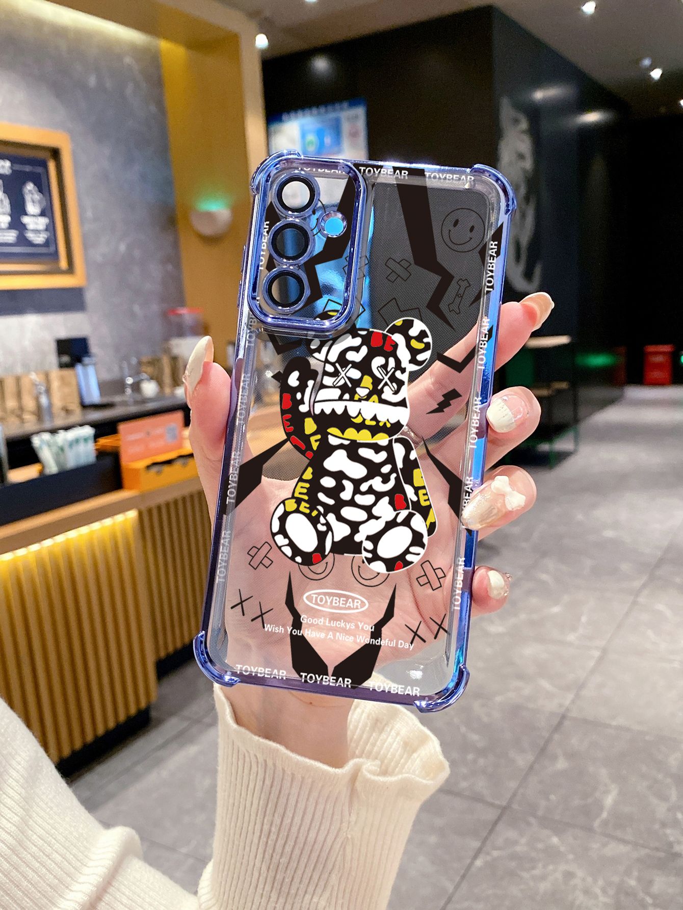 For iPhone 16 15 Pro Max 14 Plus 13 12 11 XR 8 7 SE 2022 XS Toy Bear Plating Frame Clear Phone Case Anti-shock Cover