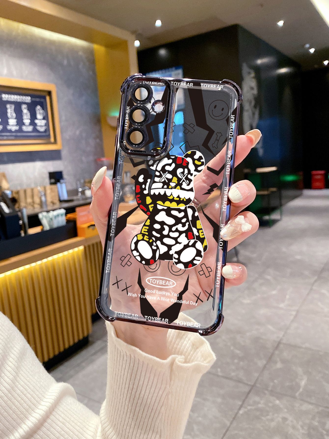 For iPhone 16 15 Pro Max 14 Plus 13 12 11 XR 8 7 SE 2022 XS Toy Bear Plating Frame Clear Phone Case Anti-shock Cover