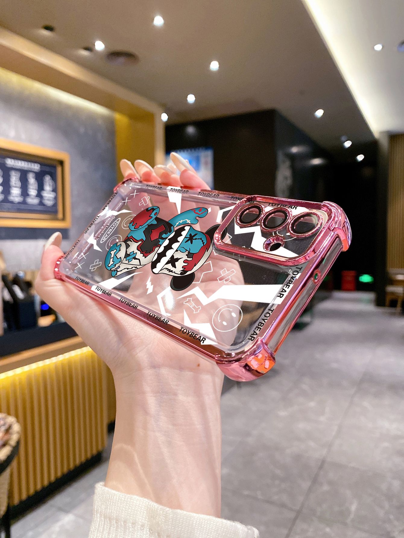 For iPhone 16 15 Pro Max 14 Plus 13 12 11 XR 8 7 SE 2022 XS Toy Bear Plating Frame Clear Phone Case Anti-shock Cover