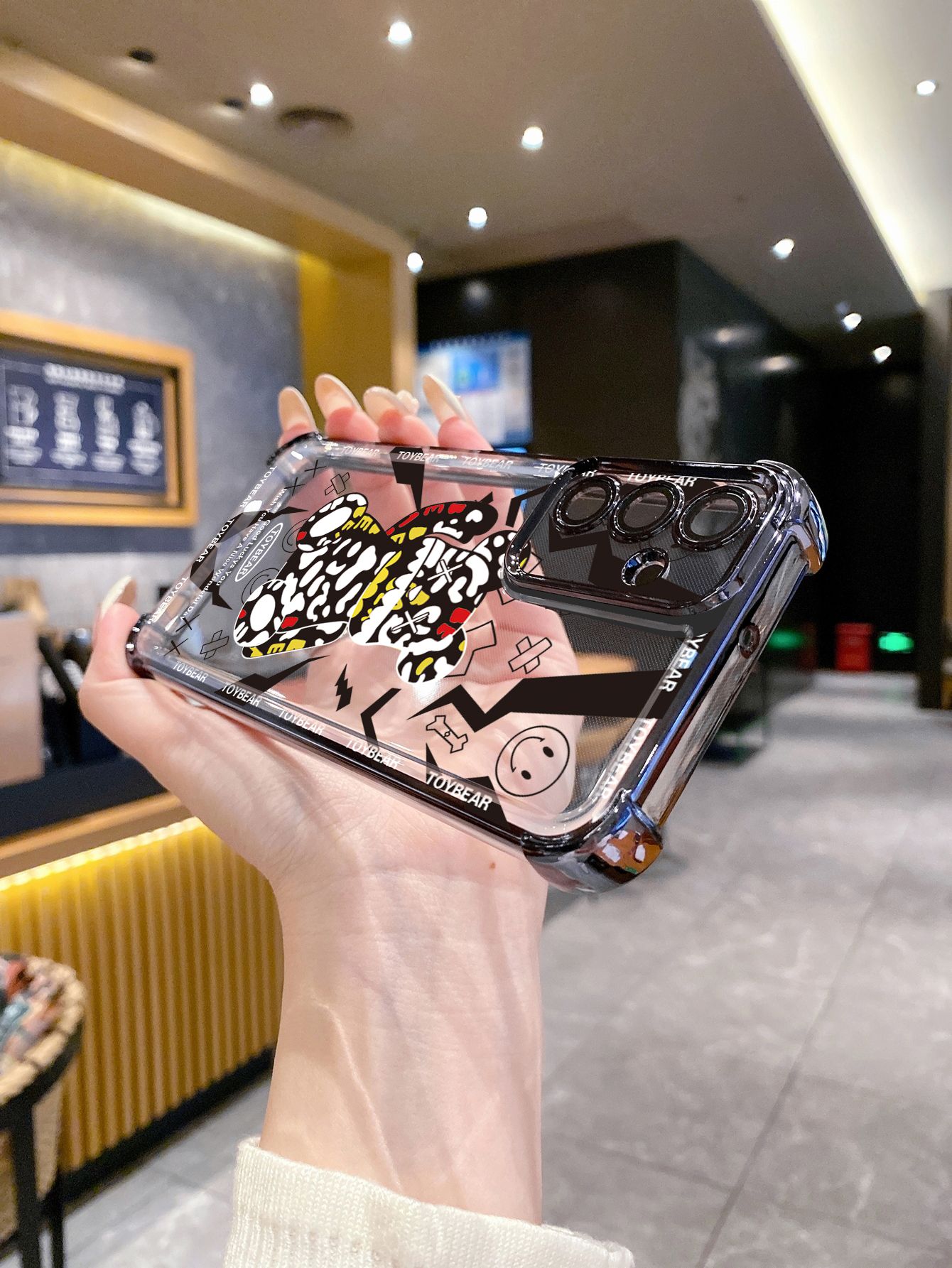 For iPhone 16 15 Pro Max 14 Plus 13 12 11 XR 8 7 SE 2022 XS Toy Bear Plating Frame Clear Phone Case Anti-shock Cover