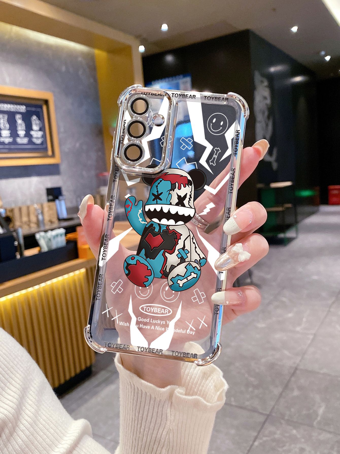 For iPhone 16 15 Pro Max 14 Plus 13 12 11 XR 8 7 SE 2022 XS Toy Bear Plating Frame Clear Phone Case Anti-shock Cover