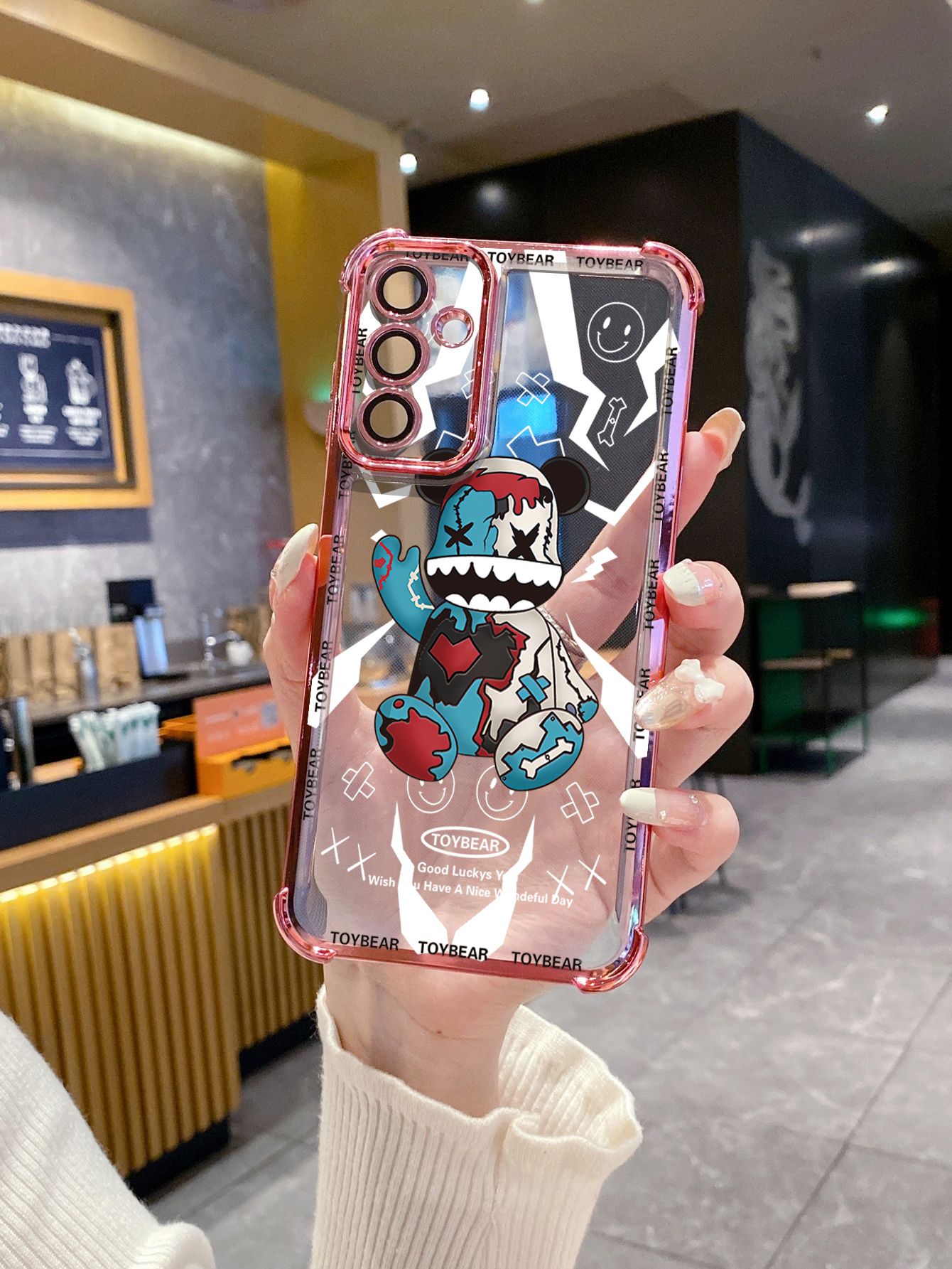For iPhone 16 15 Pro Max 14 Plus 13 12 11 XR 8 7 SE 2022 XS Toy Bear Plating Frame Clear Phone Case Anti-shock Cover
