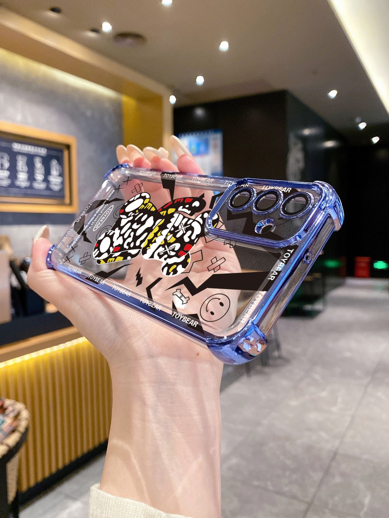 For iPhone 16 15 Pro Max 14 Plus 13 12 11 XR 8 7 SE 2022 XS Toy Bear Plating Frame Clear Phone Case Anti-shock Cover