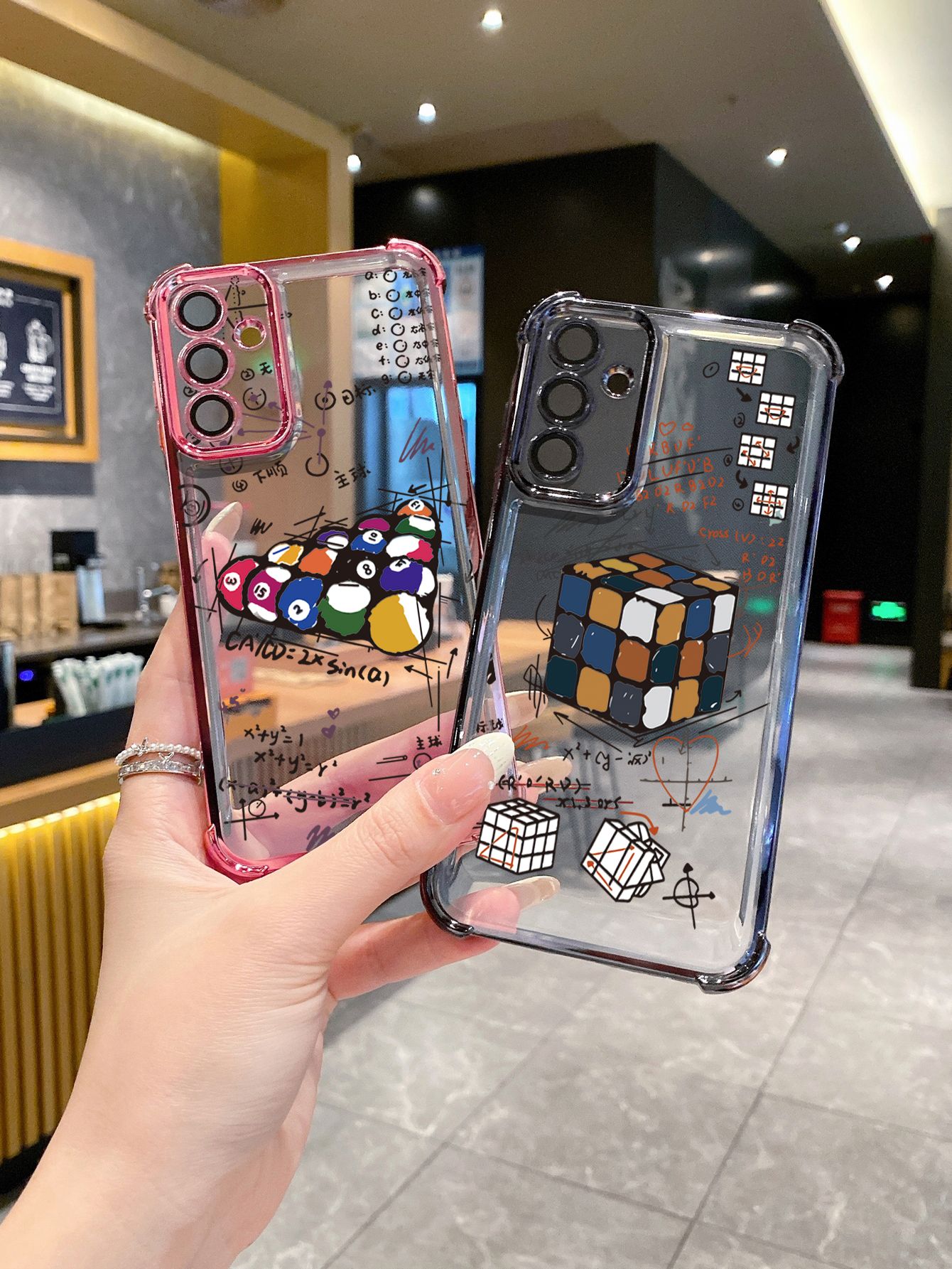 For OPPO A3X A2 Pro A1 A60 A18 A38 A17 A16 A57 A77 4G A59 A98 A78 A58 5G Rubik's cube Billiards Plating Frame Clear Phone Case Anti-shock Cover