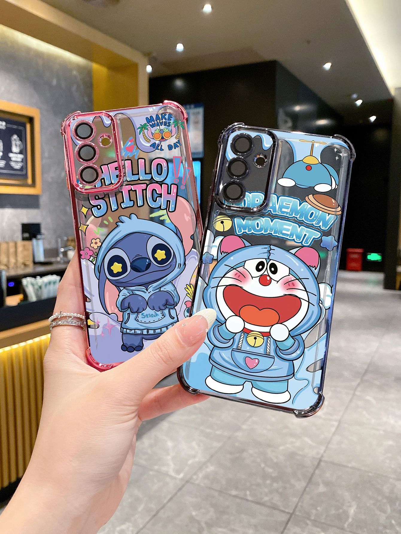 For OPPO A3X A2 Pro A1 A60 A18 A38 A17 A16 A57 A77 4G A59 A98 A78 A58 5G Stitch Angel Couple Plating Frame Clear Phone Case Anti-shock Cover