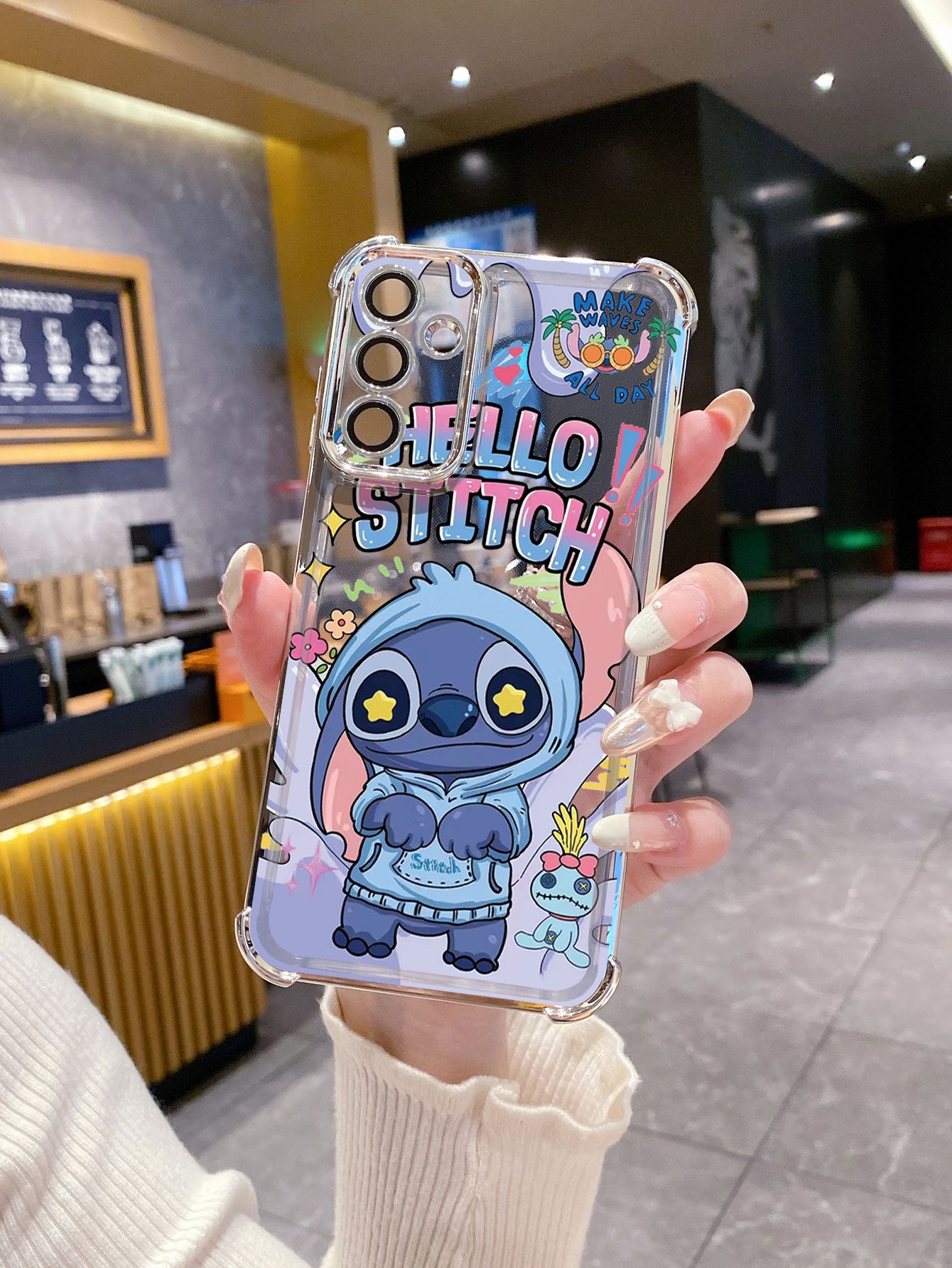 For OPPO A3X A2 Pro A1 A60 A18 A38 A17 A16 A57 A77 4G A59 A98 A78 A58 5G Stitch Angel Couple Plating Frame Clear Phone Case Anti-shock Cover