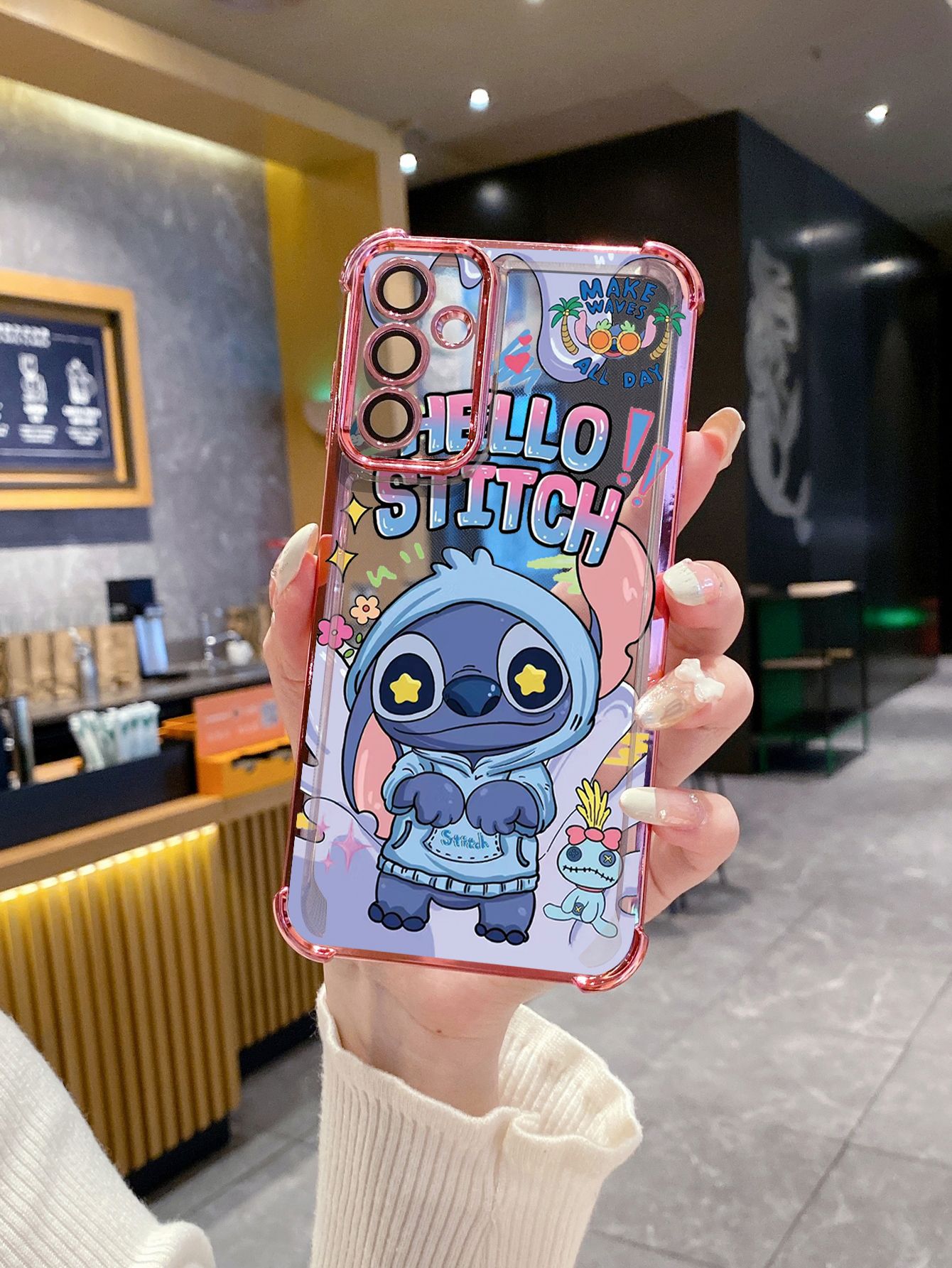 For OPPO A3X A2 Pro A1 A60 A18 A38 A17 A16 A57 A77 4G A59 A98 A78 A58 5G Stitch Angel Couple Plating Frame Clear Phone Case Anti-shock Cover