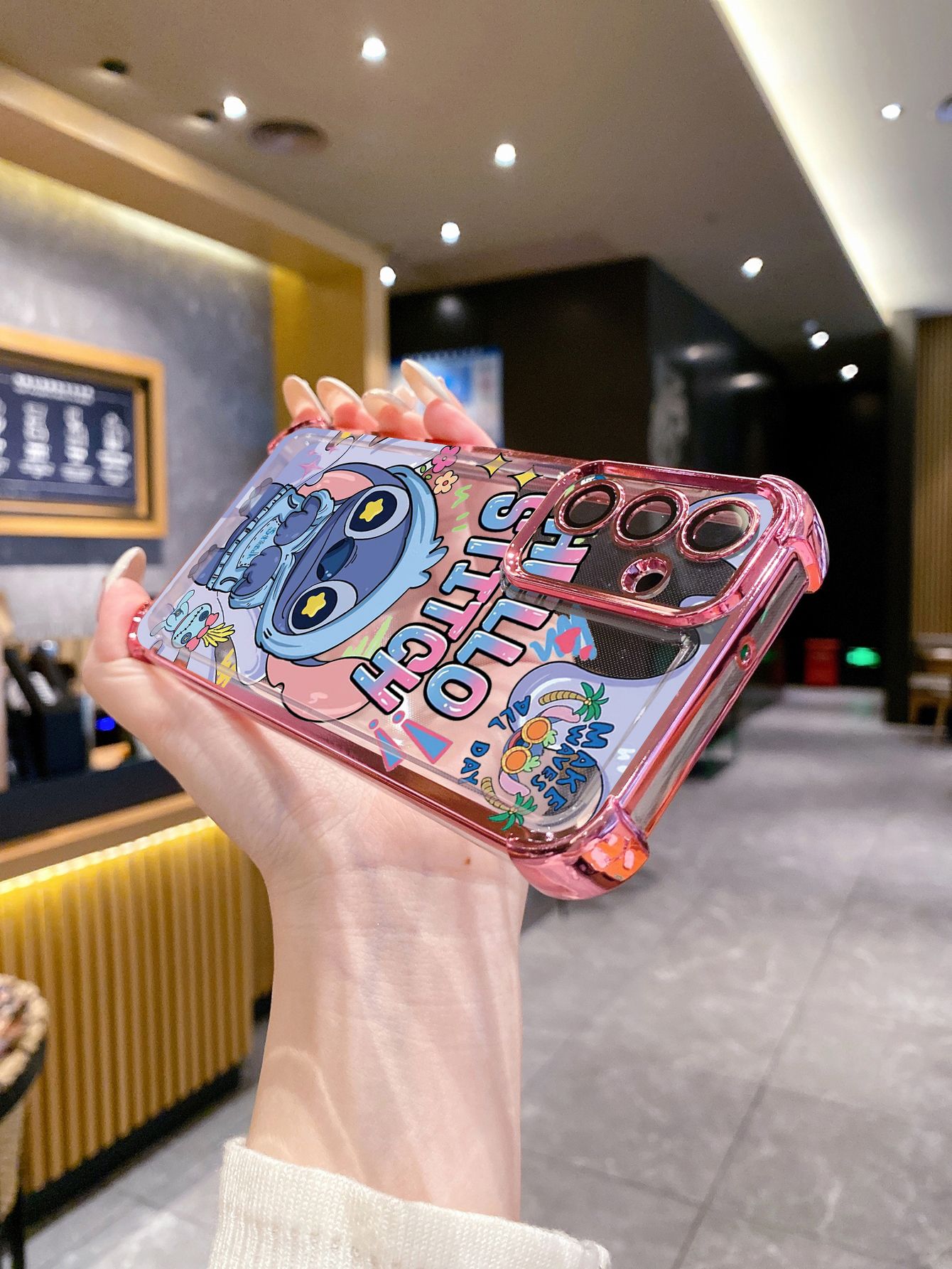 For OPPO A3X A2 Pro A1 A60 A18 A38 A17 A16 A57 A77 4G A59 A98 A78 A58 5G Stitch Angel Couple Plating Frame Clear Phone Case Anti-shock Cover