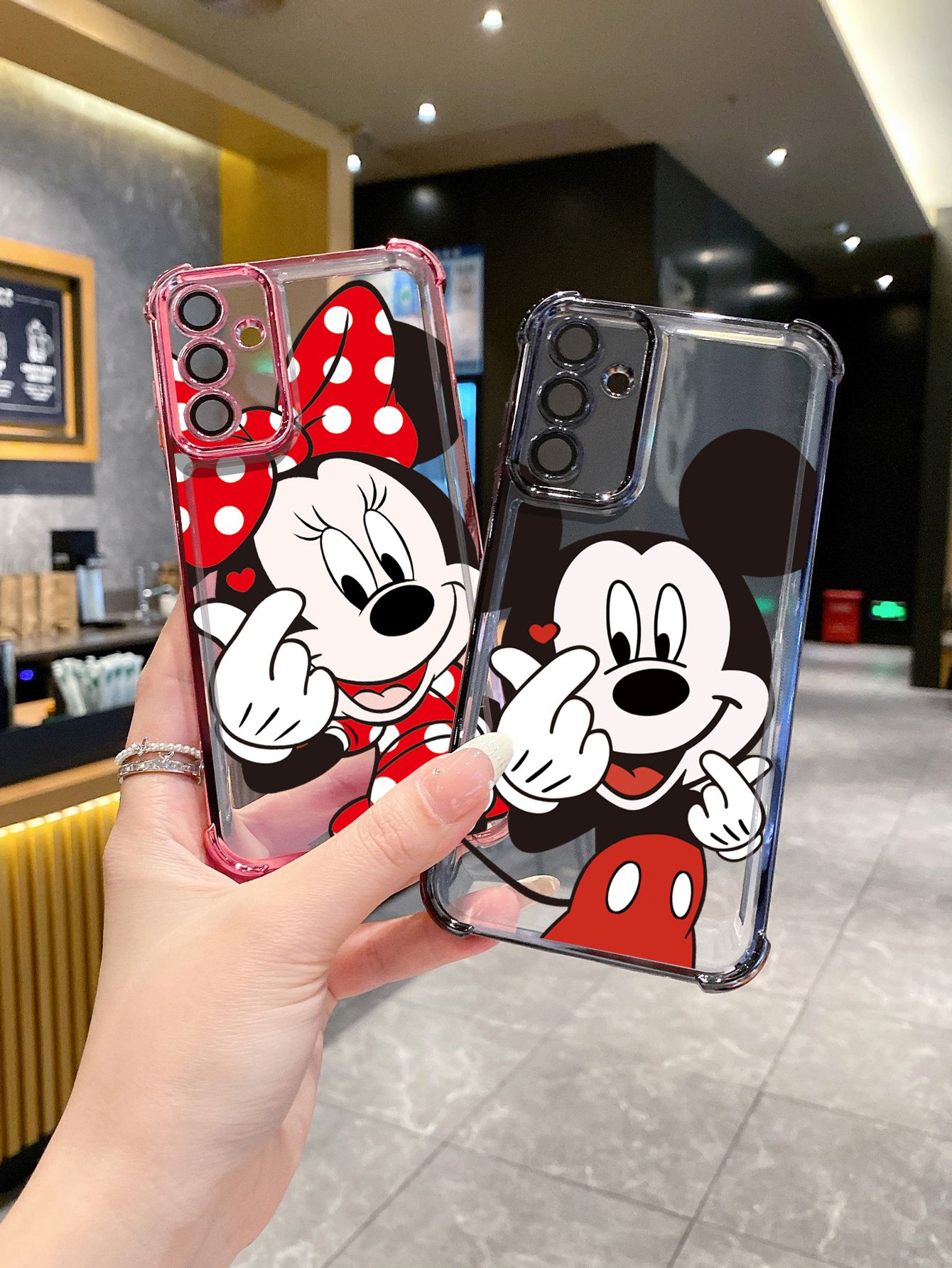 For Xiaomi Redmi Note 14 13 Pro 5G 12S 4G 12 Turbo 11S 13C 12C Hand Heart Mickey Minnie Plating Frame Clear Phone Case Anti-shock Cover