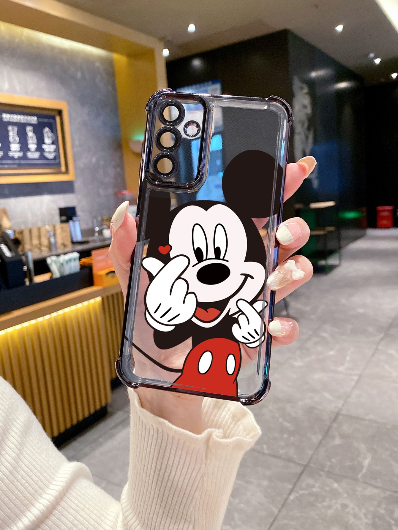 For Xiaomi Redmi Note 14 13 Pro 5G 12S 4G 12 Turbo 11S 13C 12C Hand Heart Mickey Minnie Plating Frame Clear Phone Case Anti-shock Cover