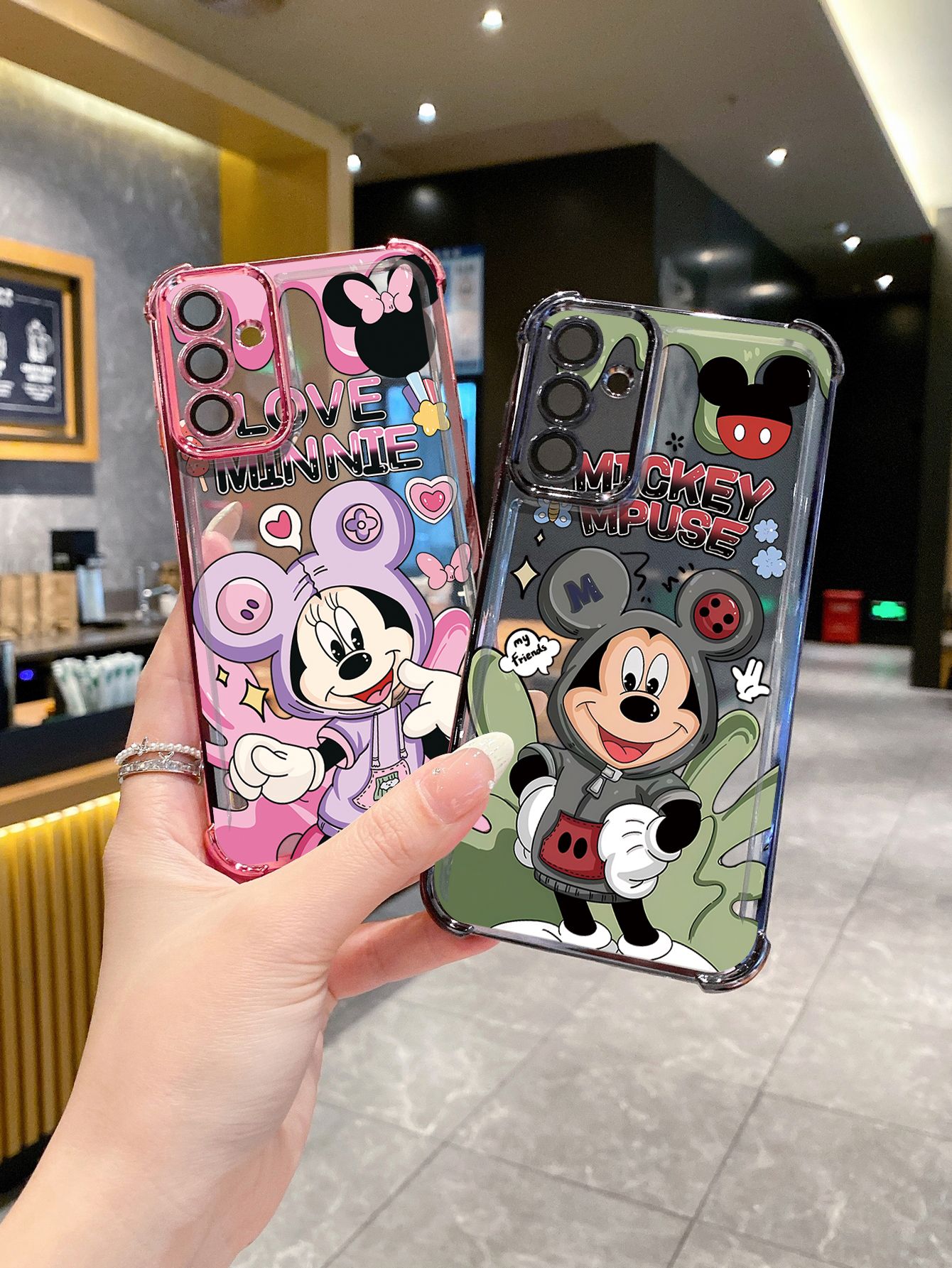 For Samsung Galaxy A15 A05 A35 A55 A14 A34 A33 A53 A73 A32 A56 A36 A06 A16 Lovely Mickey Minnie Plating Frame Clear Phone Case Anti-shock Cover
