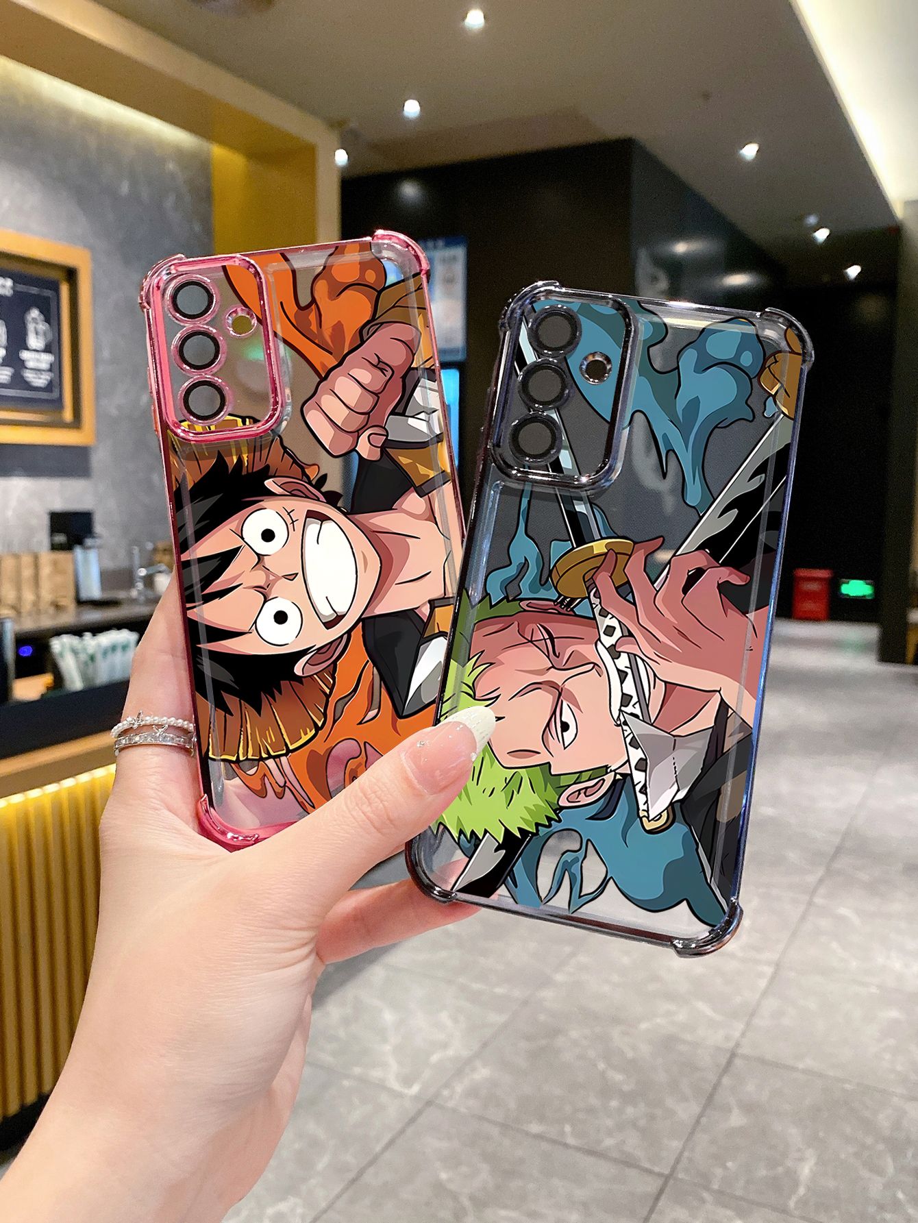For OPPO A3X A2 Pro A1 A60 A18 A38 A17 A16 A57 A77 4G A59 A98 A78 A58 5G Zoro Luffy Plating Frame Clear Phone Case Anti-shock Cover