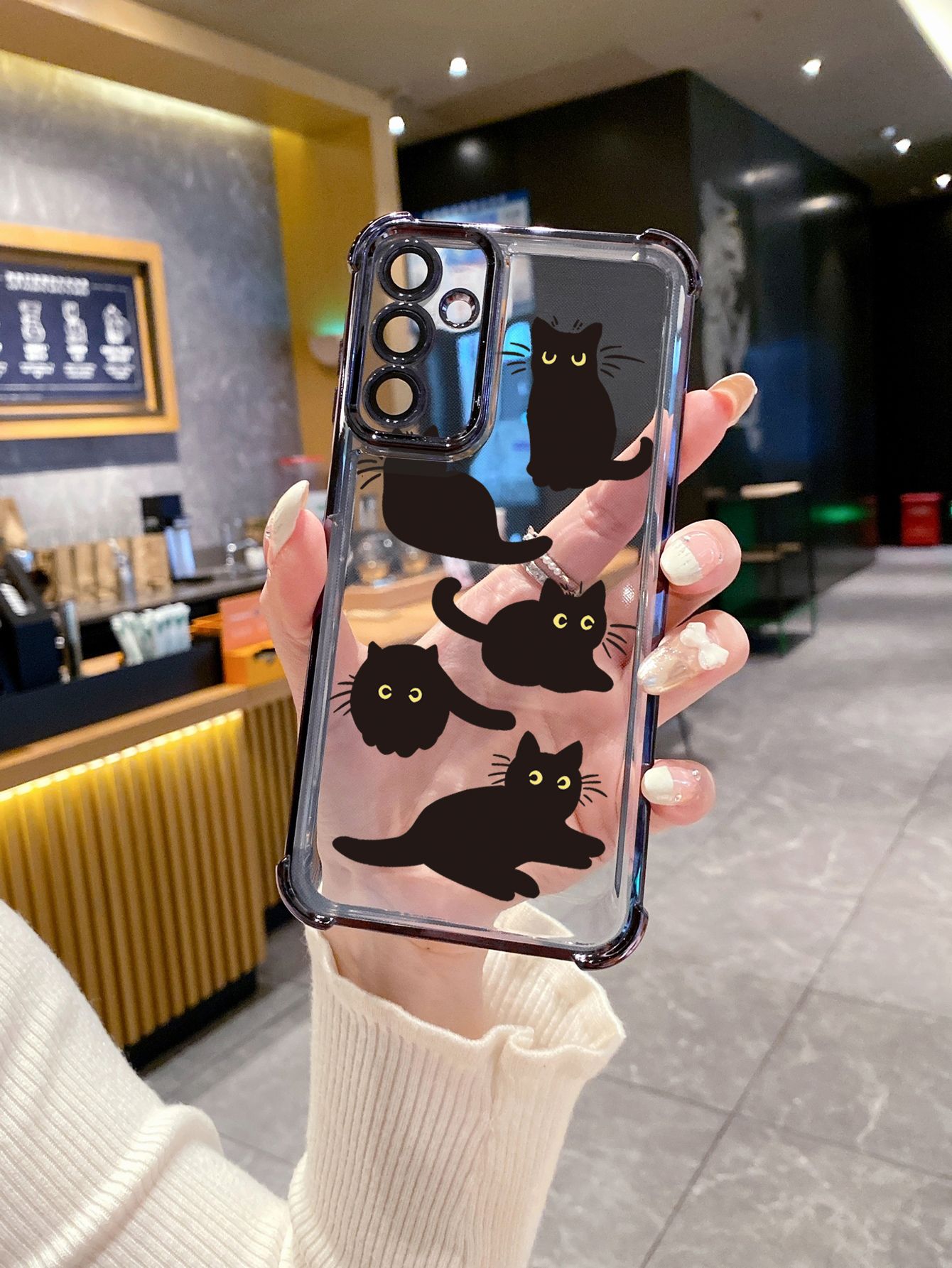 For Samsung Galaxy S25 S24 S23 Ultra S22 Plus S21 FE S20 Black Cats Plating Frame Clear Phone Case Anti-shock Cover