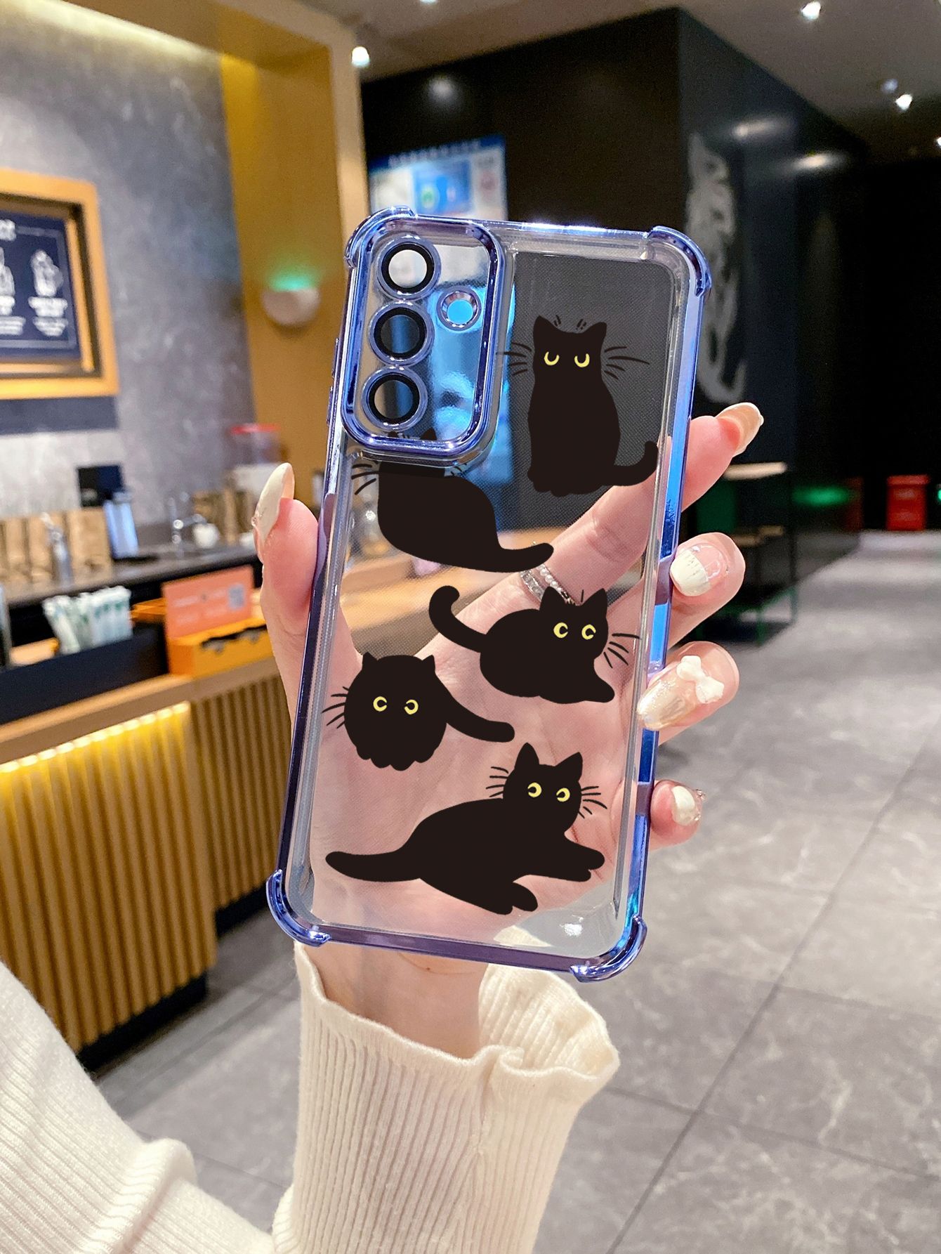 For Samsung Galaxy S25 S24 S23 Ultra S22 Plus S21 FE S20 Black Cats Plating Frame Clear Phone Case Anti-shock Cover