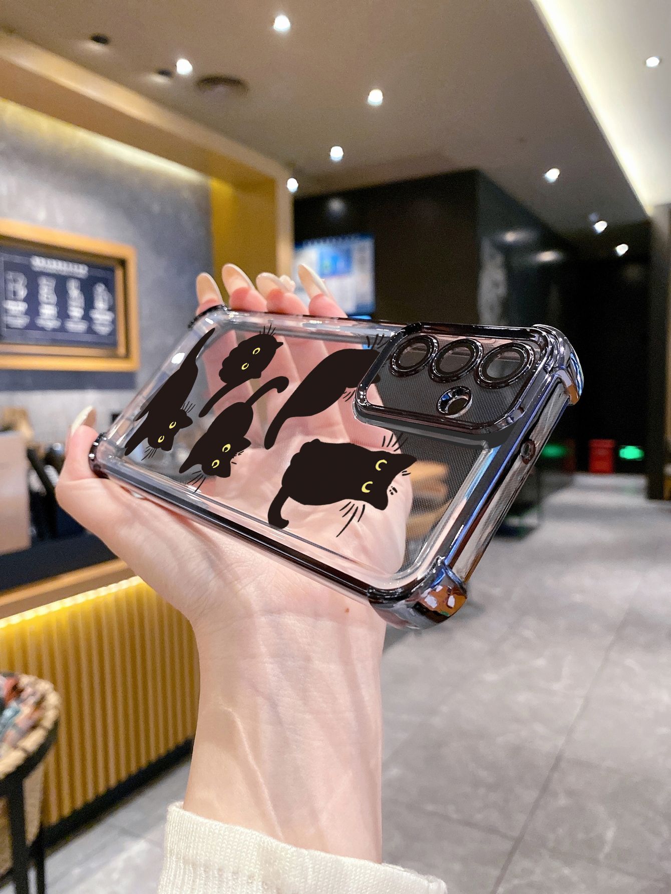 For Samsung Galaxy S25 S24 S23 Ultra S22 Plus S21 FE S20 Black Cats Plating Frame Clear Phone Case Anti-shock Cover