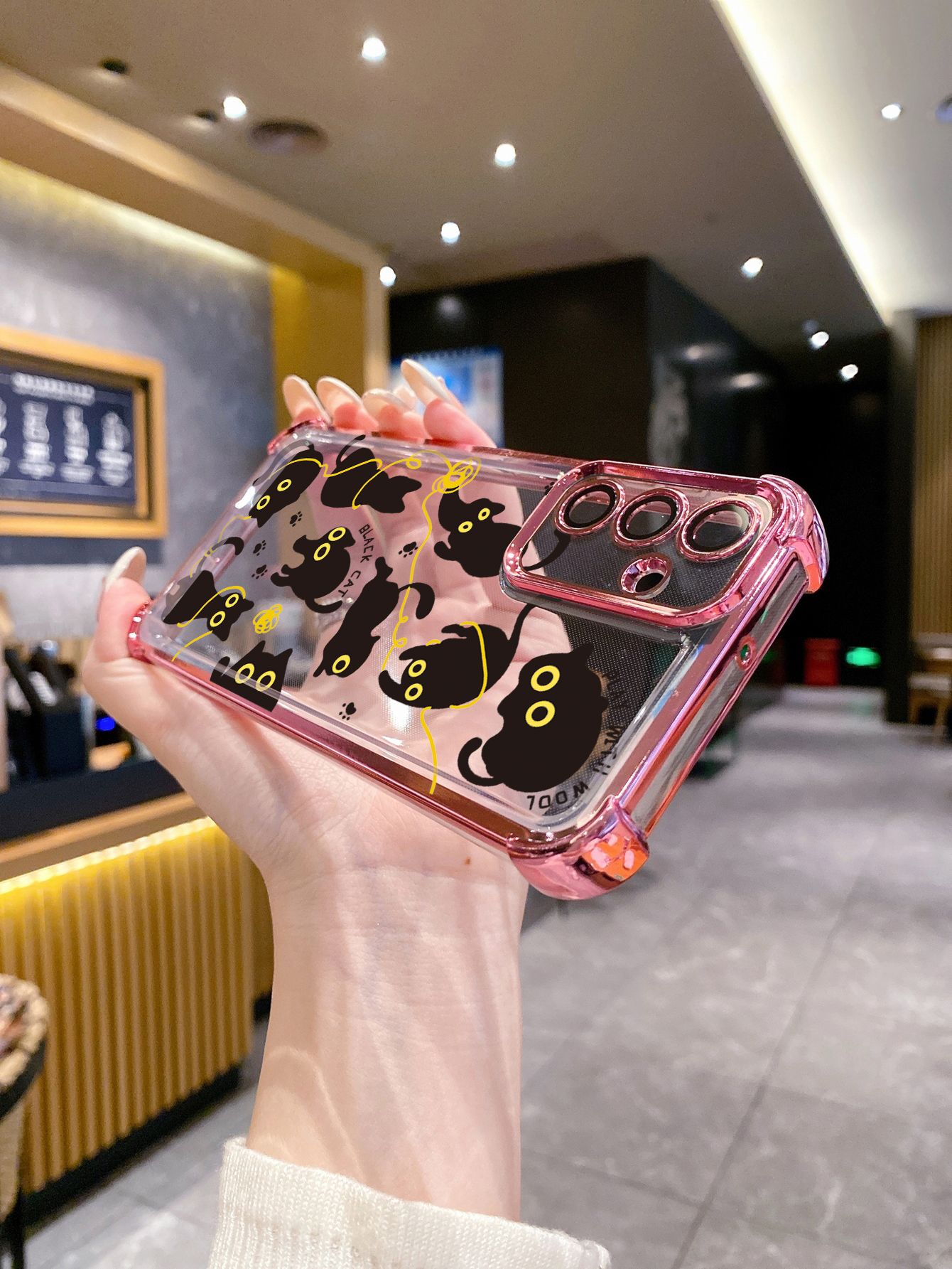 For Samsung Galaxy S25 S24 S23 Ultra S22 Plus S21 FE S20 Black Cats Plating Frame Clear Phone Case Anti-shock Cover