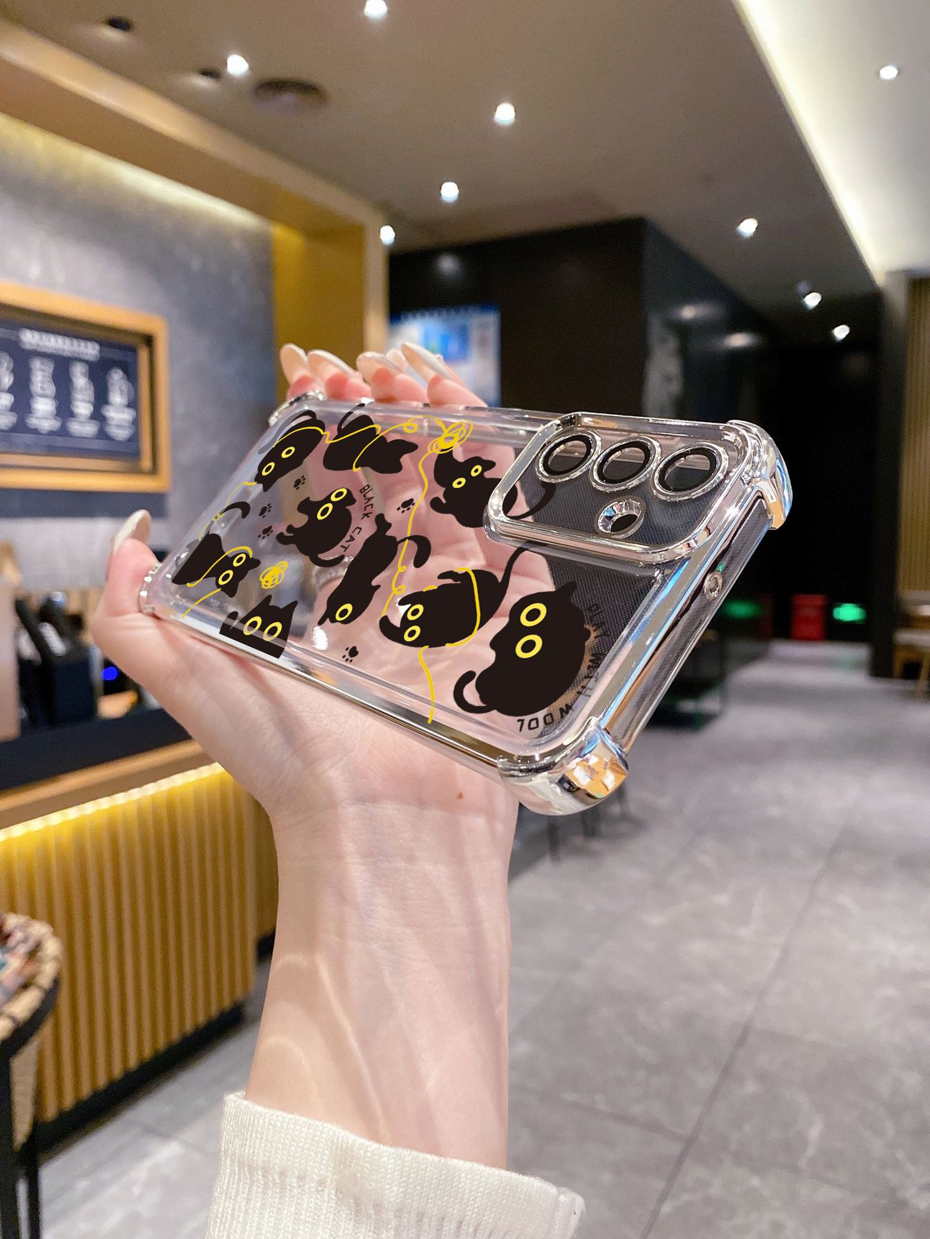 For Samsung Galaxy S25 S24 S23 Ultra S22 Plus S21 FE S20 Black Cats Plating Frame Clear Phone Case Anti-shock Cover