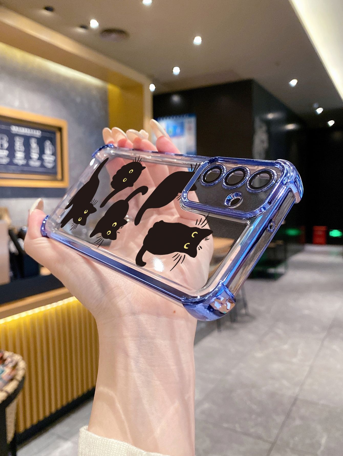 For Samsung Galaxy S25 S24 S23 Ultra S22 Plus S21 FE S20 Black Cats Plating Frame Clear Phone Case Anti-shock Cover
