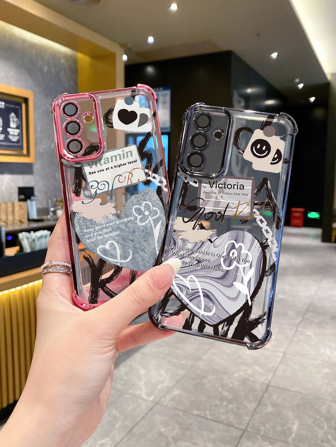 For Samsung Galaxy A15 A05 A35 A55 A14 A34 A33 A53 A73 A32 A56 A36 A06 A16 Smile Heart Plating Frame Clear Phone Case Anti-shock Cover