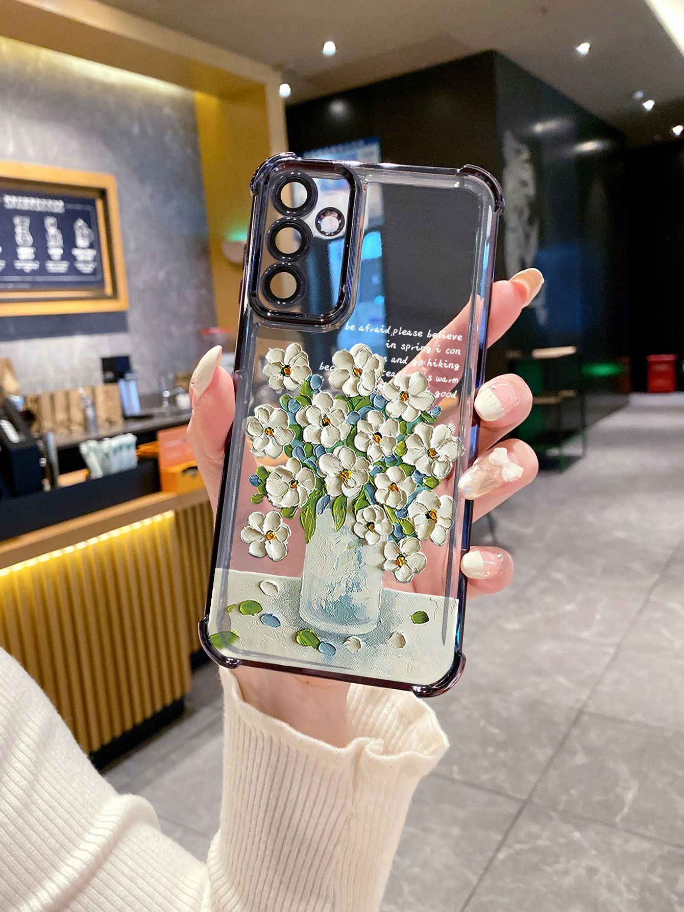 For Samsung Galaxy A15 A05 A35 A55 A14 A34 A33 A53 A73 A32 A56 A36 A06 A16 Smile Flower Plating Frame Clear Phone Case Anti-shock Cover