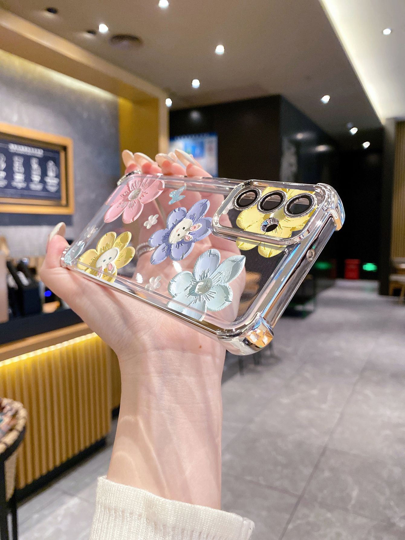 For OPPO A3X A2 Pro A1 A60 A18 A38 A17 A16 A57 A77 4G A59 A98 A78 A58 5G Smile Flower Plating Frame Clear Phone Case Anti-shock Cover