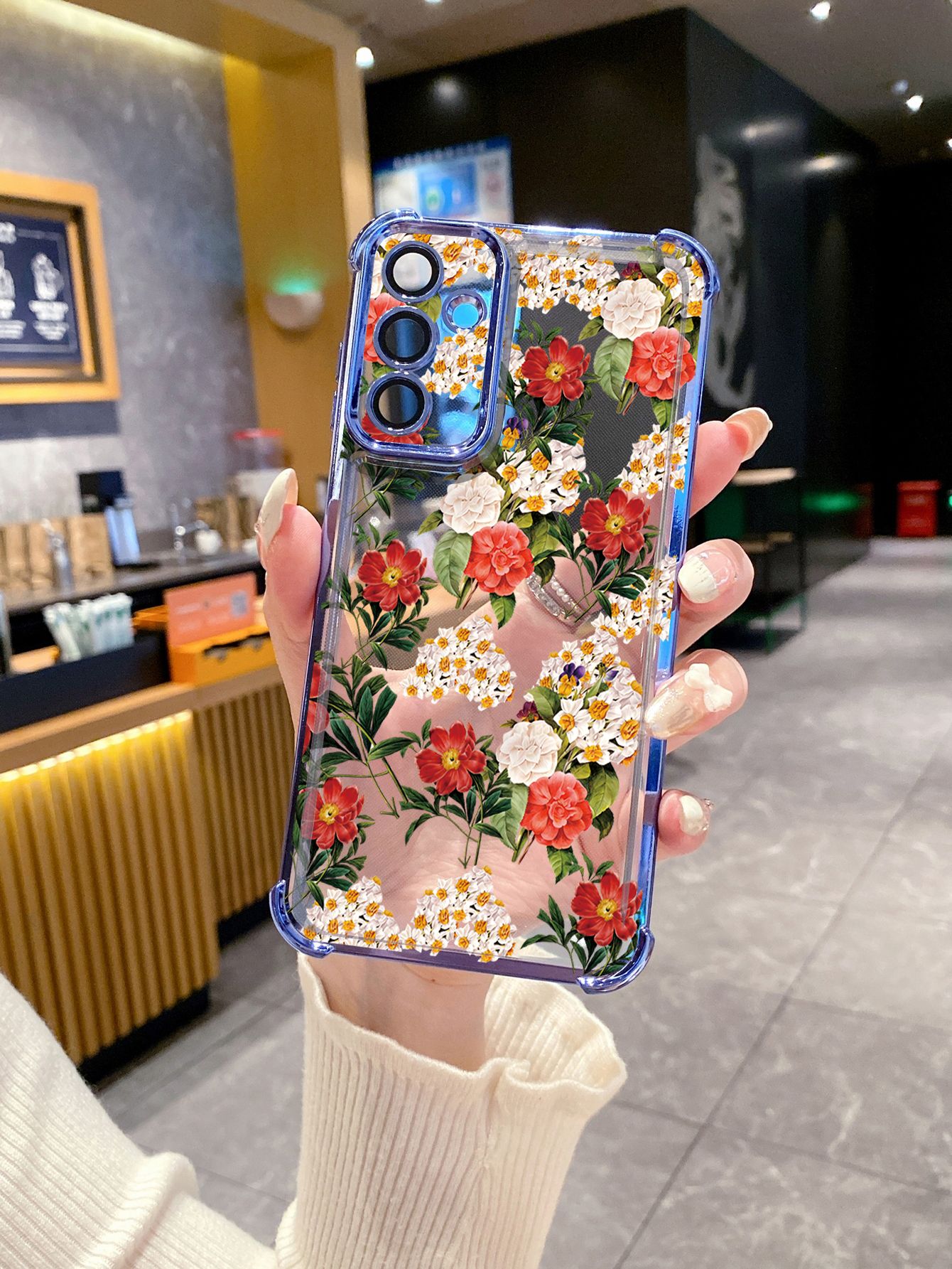 For iPhone 16 15 Pro Max 14 Plus 13 12 11 XR 8 7 SE 2022 XS Women Flower Plating Frame Clear Phone Case Anti-shock Cover