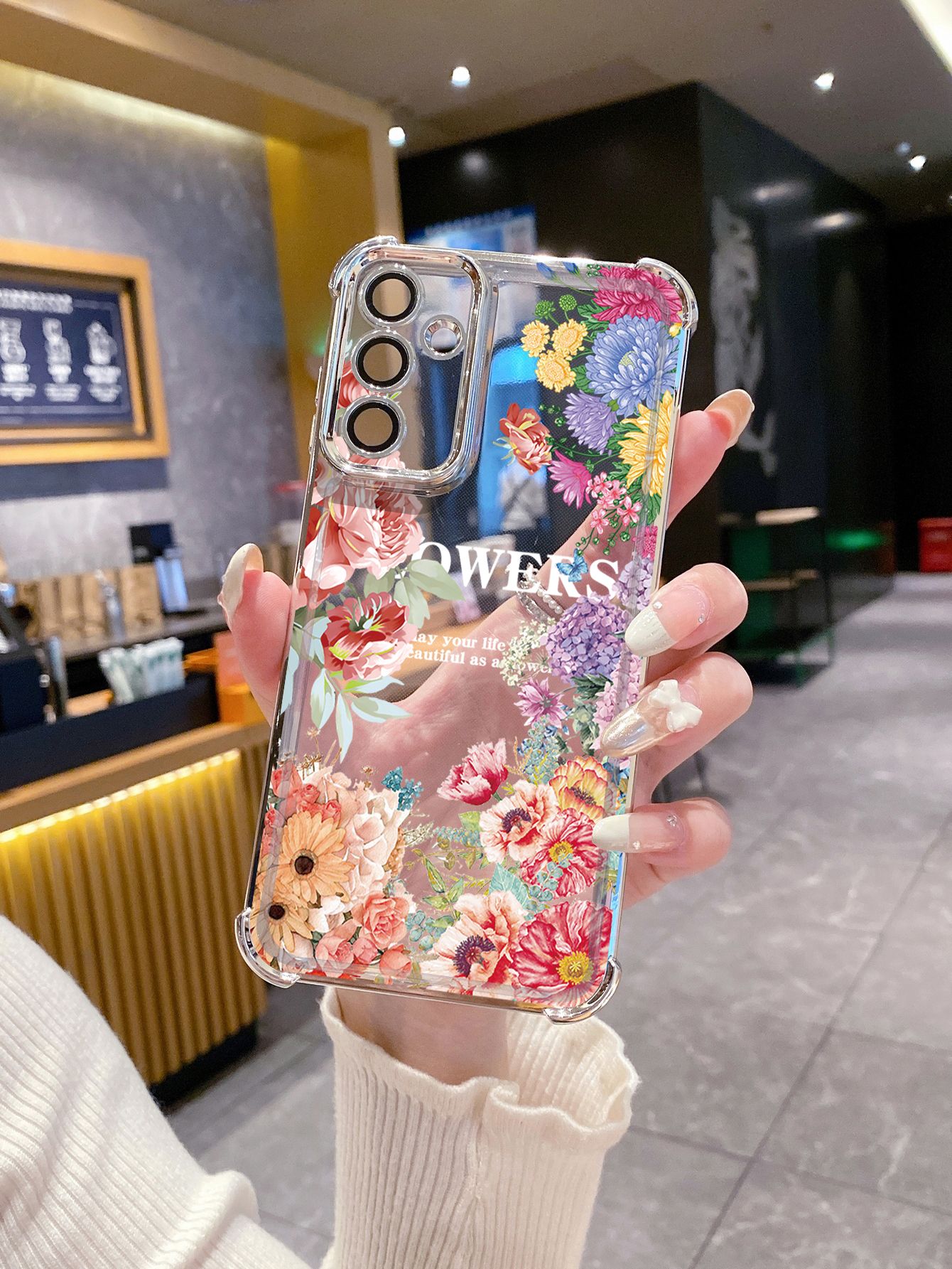 For iPhone 16 15 Pro Max 14 Plus 13 12 11 XR 8 7 SE 2022 XS Women Flower Plating Frame Clear Phone Case Anti-shock Cover