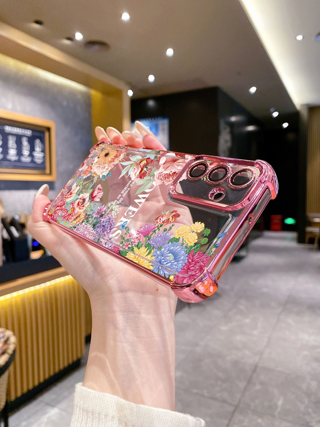 For iPhone 16 15 Pro Max 14 Plus 13 12 11 XR 8 7 SE 2022 XS Women Flower Plating Frame Clear Phone Case Anti-shock Cover