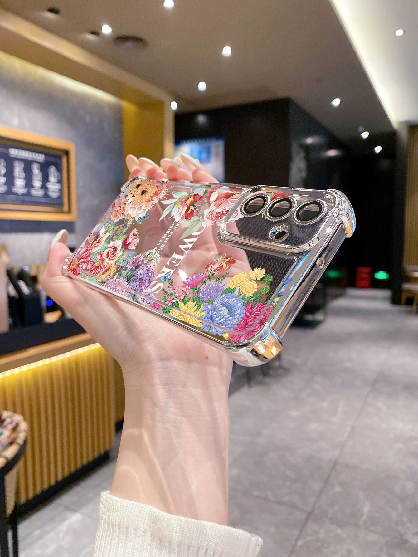 For iPhone 16 15 Pro Max 14 Plus 13 12 11 XR 8 7 SE 2022 XS Women Flower Plating Frame Clear Phone Case Anti-shock Cover