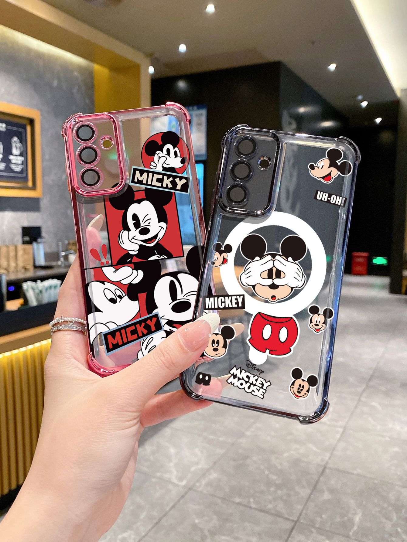 For Huawei Pura 70 Ultra Mate 60 70 Pro Honor 300 200 X9A 90 Lite Funny Shinning Mickey Mouse Plating Frame Clear Phone Case Anti-shock Cover