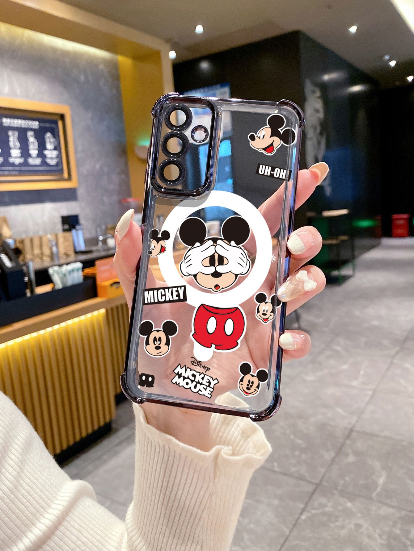 For Huawei Pura 70 Ultra Mate 60 70 Pro Honor 300 200 X9A 90 Lite Funny Shinning Mickey Mouse Plating Frame Clear Phone Case Anti-shock Cover