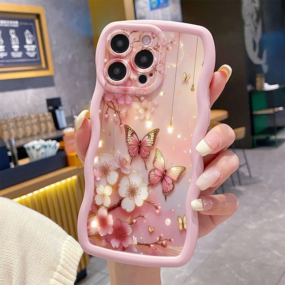 For iPhone 16 Pro Max 15 14 Plus 13 12 11 Pro Max Blue Butterfly Starlight Wave Frame Phone Case Anti Drop Cover