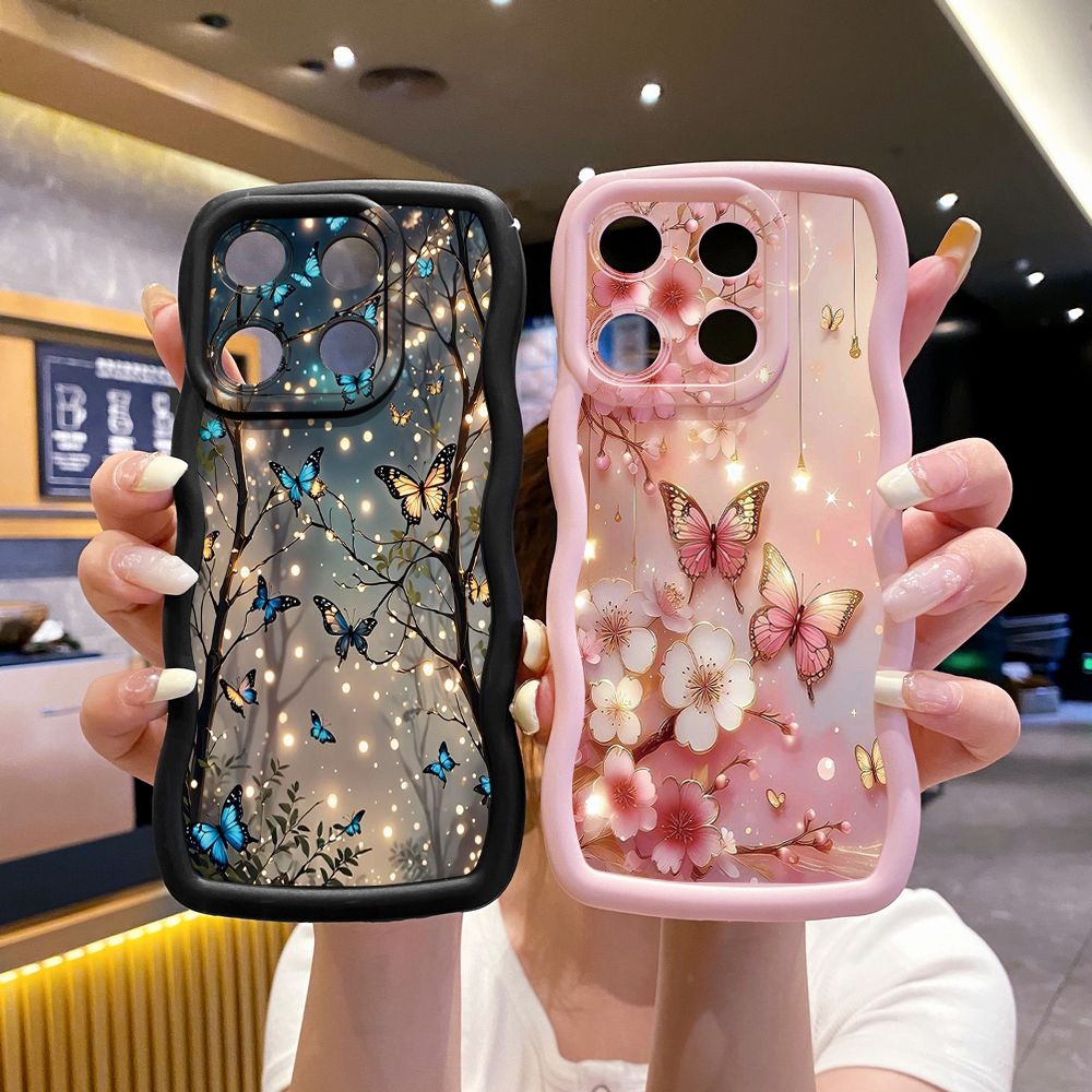For Xiaomi Redmi Note 13 Pro 5G 12S 12 Turbo 11S 13C 12C Blue Butterfly Starlight Wave Frame Phone Case Anti Drop Cover