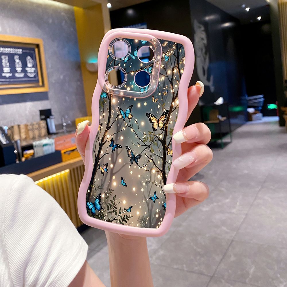 For Xiaomi Redmi Note 13 Pro 5G 12S 12 Turbo 11S 13C 12C Blue Butterfly Starlight Wave Frame Phone Case Anti Drop Cover