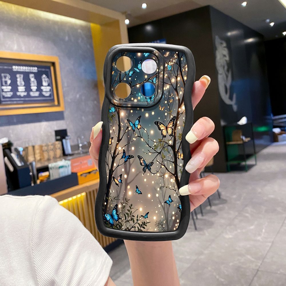 For Xiaomi Redmi Note 13 Pro 5G 12S 12 Turbo 11S 13C 12C Blue Butterfly Starlight Wave Frame Phone Case Anti Drop Cover