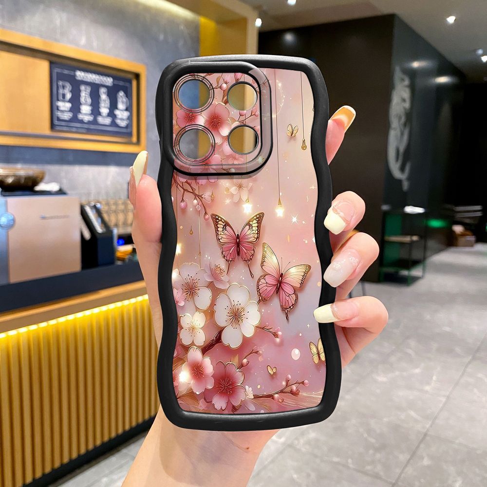 For Xiaomi Redmi Note 13 Pro 5G 12S 12 Turbo 11S 13C 12C Blue Butterfly Starlight Wave Frame Phone Case Anti Drop Cover
