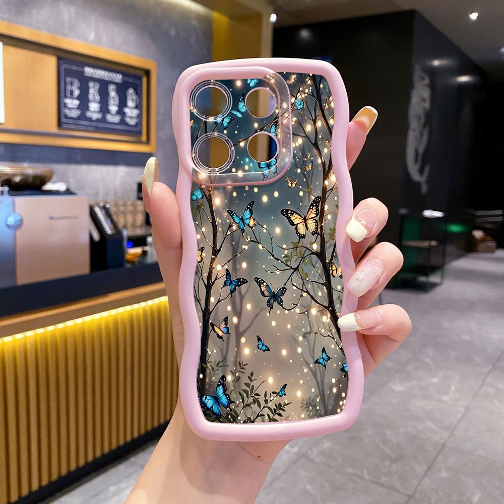 For Xiaomi Redmi Note 13 Pro 5G 12S 12 Turbo 11S 13C 12C Blue Butterfly Starlight Wave Frame Phone Case Anti Drop Cover