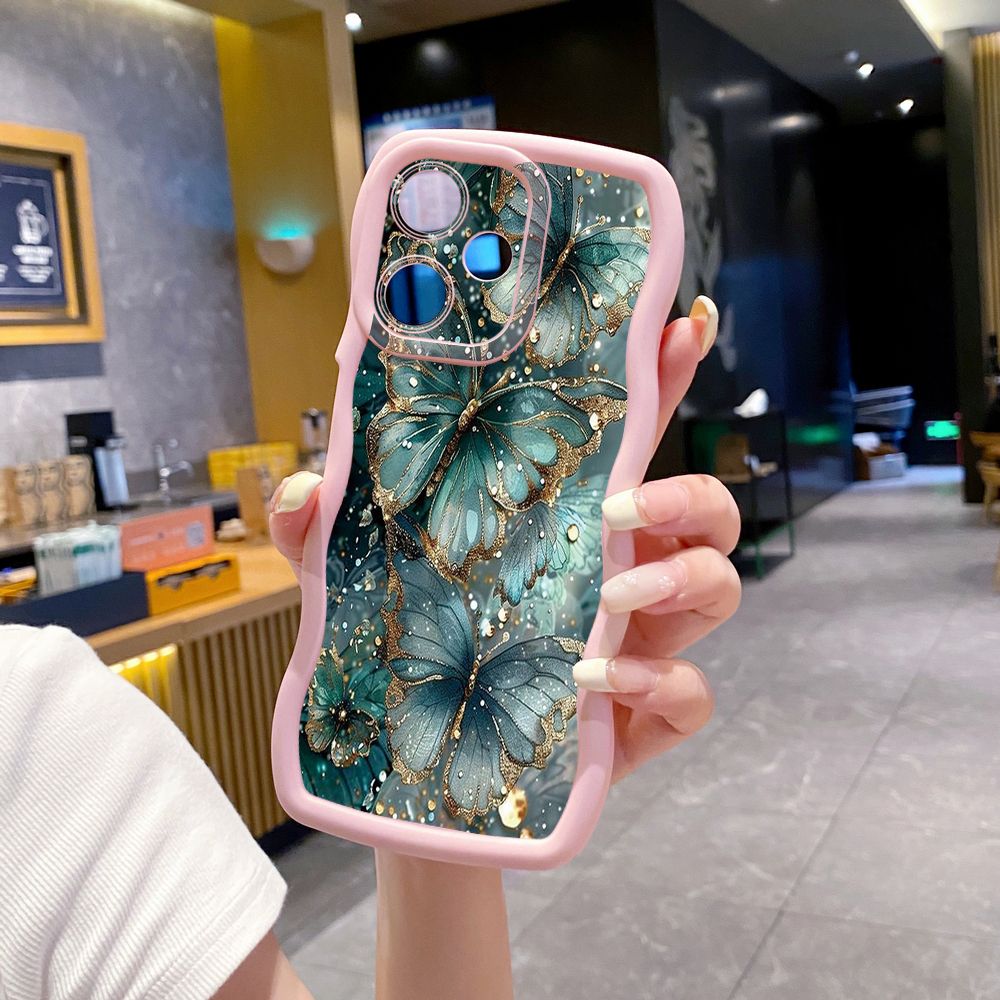 For OPPO Realme C67 C53 C51 Note 50 C21Y C25Y C33 C30 C35 9i Jadeite Rose Butterfly Wave Frame Phone Case Anti Drop Cover