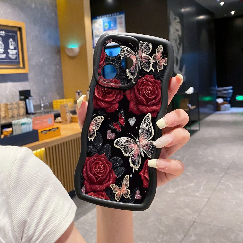 For OPPO Realme C67 C53 C51 Note 50 C21Y C25Y C33 C30 C35 9i Jadeite Rose Butterfly Wave Frame Phone Case Anti Drop Cover