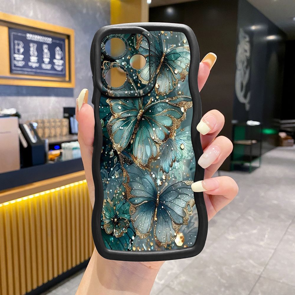 For OPPO Realme C67 C53 C51 Note 50 C21Y C25Y C33 C30 C35 9i Jadeite Rose Butterfly Wave Frame Phone Case Anti Drop Cover