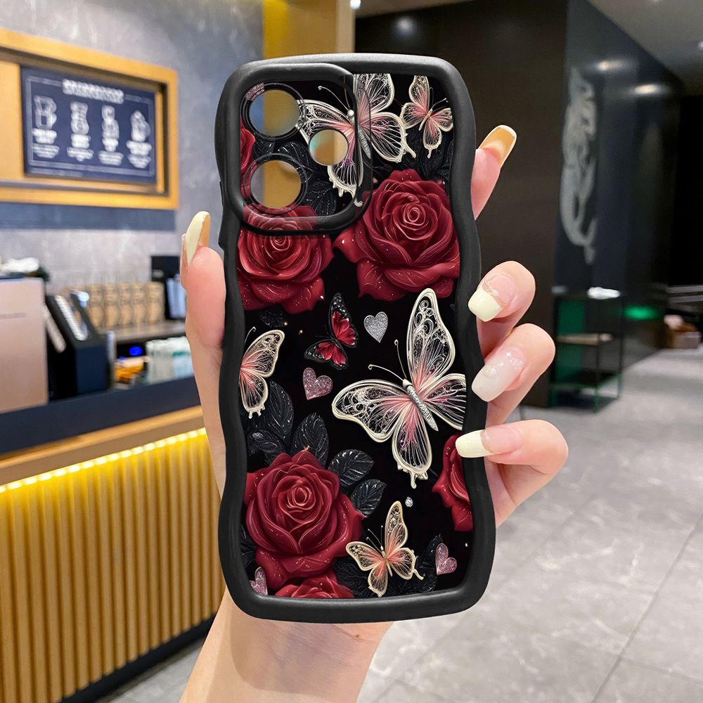 For OPPO Realme C67 C53 C51 Note 50 C21Y C25Y C33 C30 C35 9i Jadeite Rose Butterfly Wave Frame Phone Case Anti Drop Cover