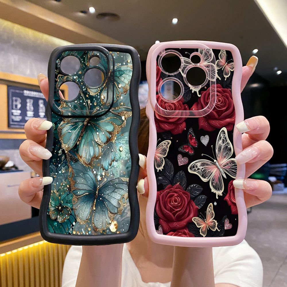For Tecno Camon 19 Pro NEO 20 30 POP 6 GO 7 Spark GO 2023 8C 9 10 Pro 20C Jadeite Rose Butterfly Wave Frame Phone Case Anti Drop Cover