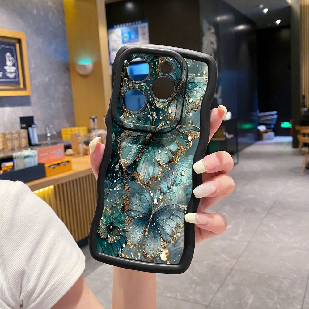 For Tecno Camon 19 Pro NEO 20 30 POP 6 GO 7 Spark GO 2023 8C 9 10 Pro 20C Jadeite Rose Butterfly Wave Frame Phone Case Anti Drop Cover