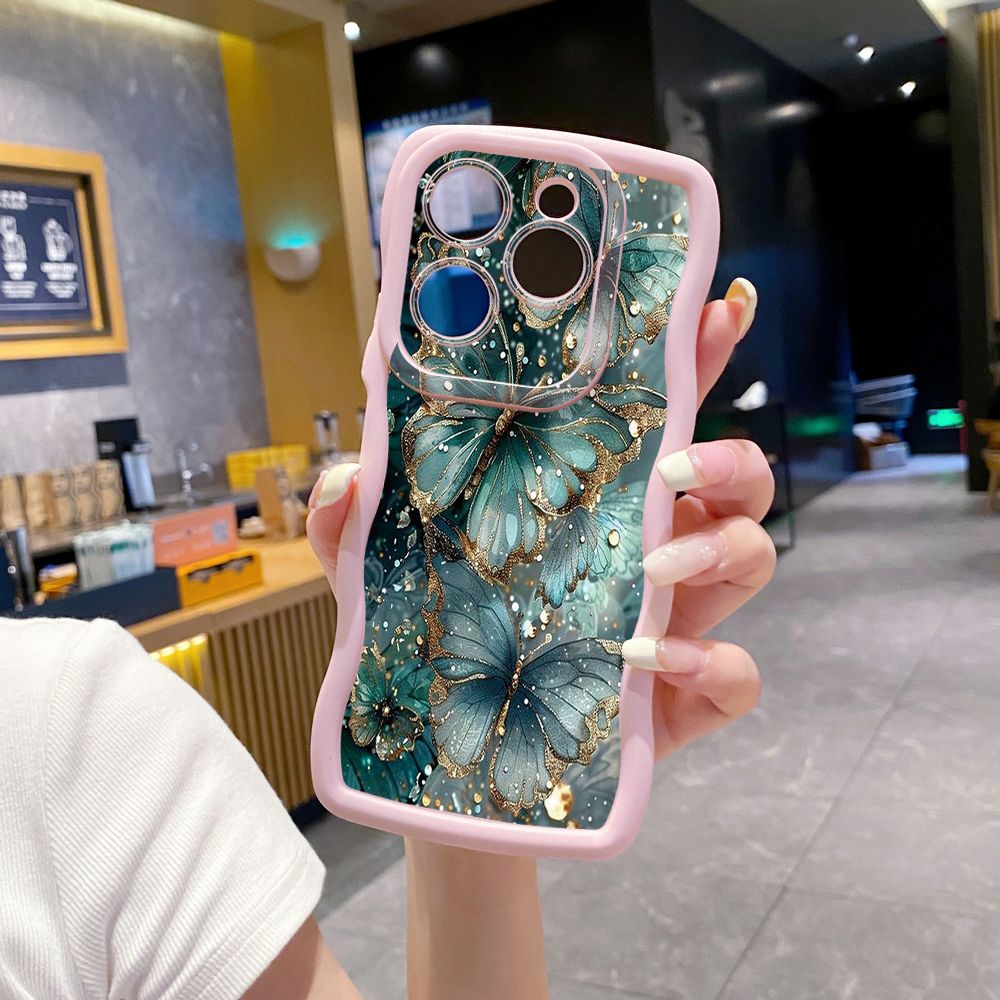 For Tecno Camon 19 Pro NEO 20 30 POP 6 GO 7 Spark GO 2023 8C 9 10 Pro 20C Jadeite Rose Butterfly Wave Frame Phone Case Anti Drop Cover
