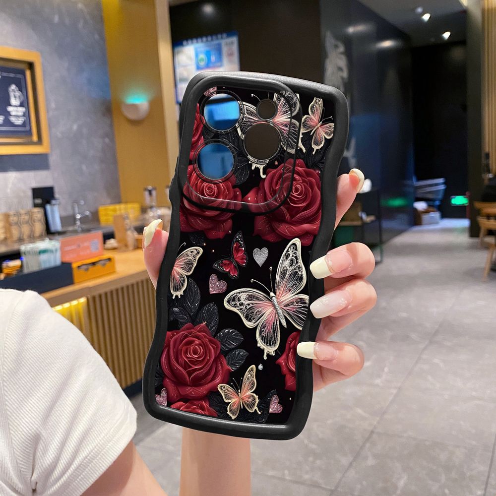 For Tecno Camon 19 Pro NEO 20 30 POP 6 GO 7 Spark GO 2023 8C 9 10 Pro 20C Jadeite Rose Butterfly Wave Frame Phone Case Anti Drop Cover