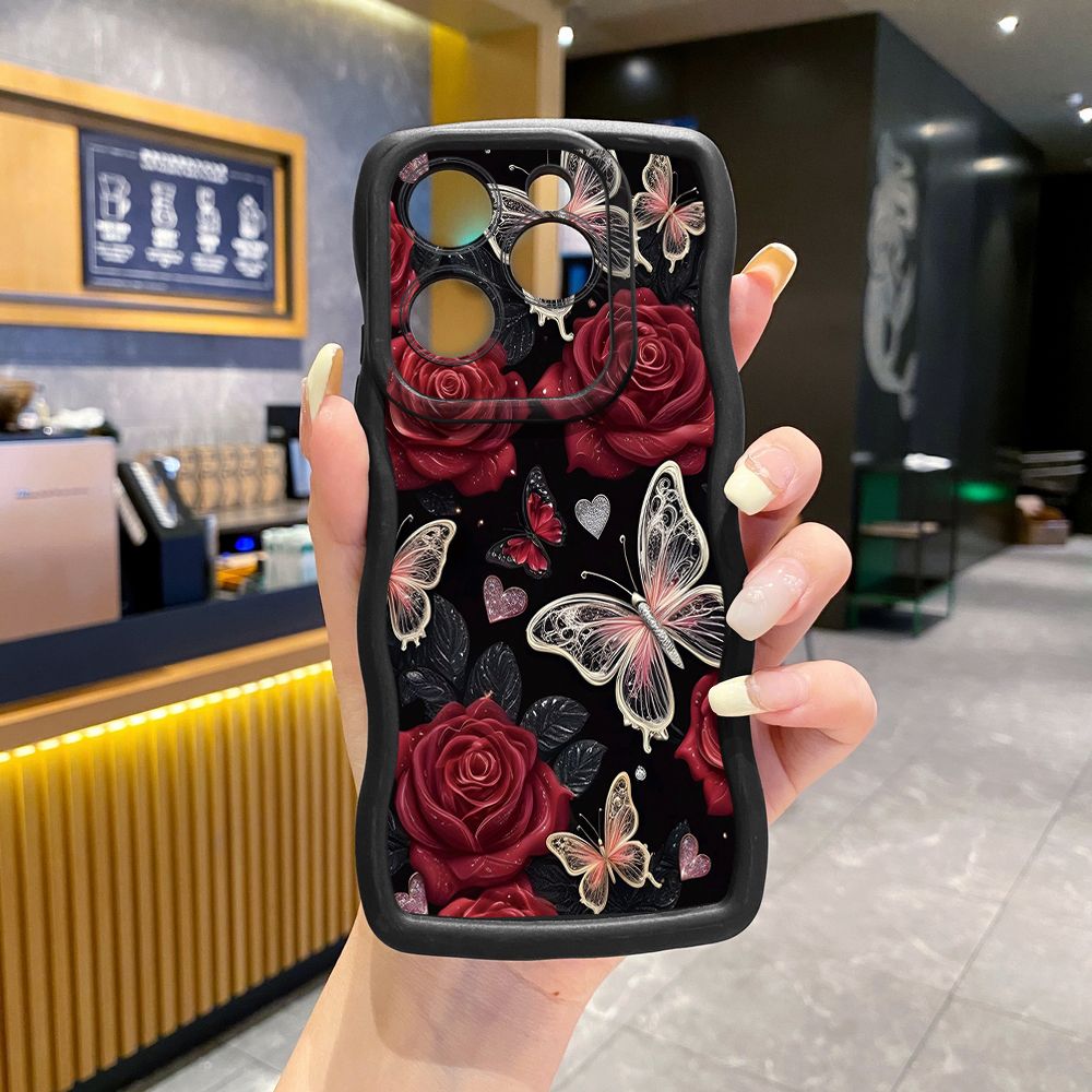 For Tecno Camon 19 Pro NEO 20 30 POP 6 GO 7 Spark GO 2023 8C 9 10 Pro 20C Jadeite Rose Butterfly Wave Frame Phone Case Anti Drop Cover