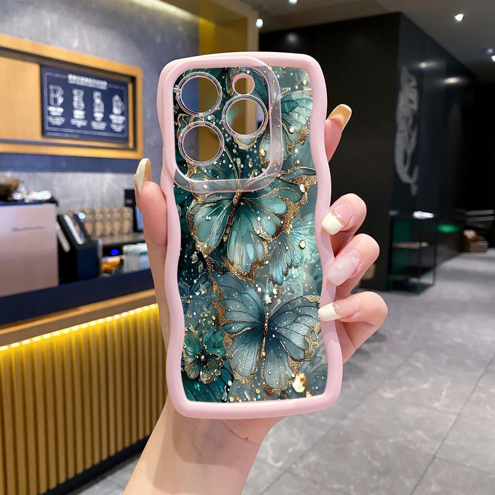 For Tecno Camon 19 Pro NEO 20 30 POP 6 GO 7 Spark GO 2023 8C 9 10 Pro 20C Jadeite Rose Butterfly Wave Frame Phone Case Anti Drop Cover